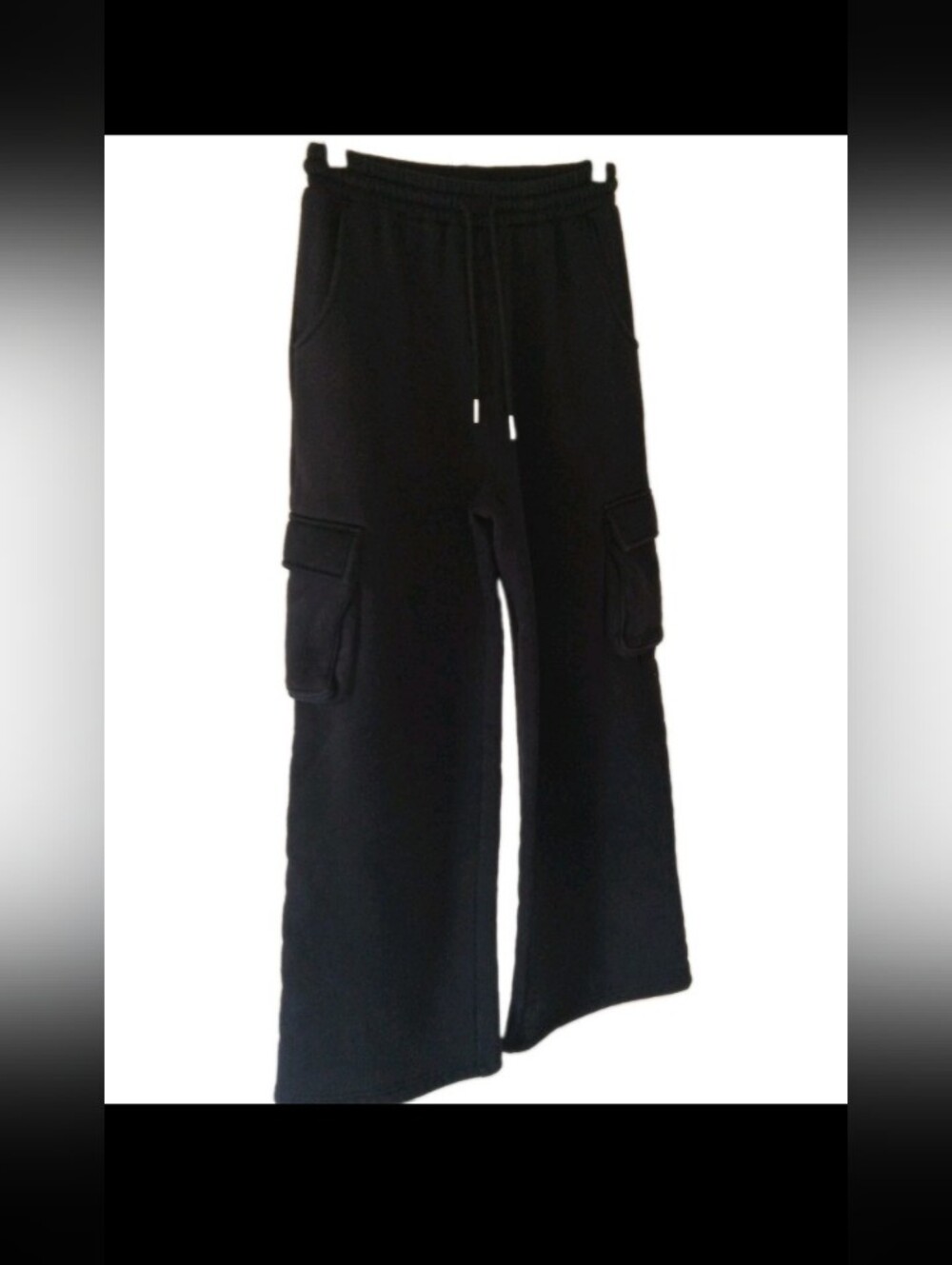 Black Cargo High Waisted Wide Heavyweight Sweatpants S/M